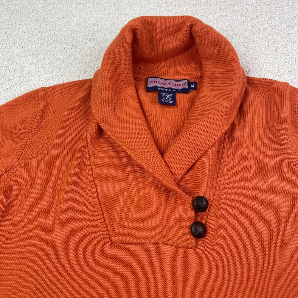 Vineyard Vines Sweater Womens Medium Orange Wool Wool Blend Shawl Collar - Picture 2 of 6